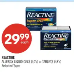 Shoppers Drug Mart REACTINE ALLERGY LIQUID GELS (40's) or TABLETS (48's) offer