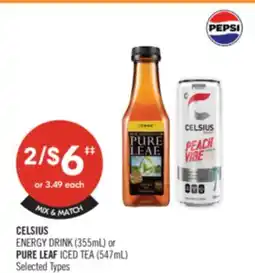 Shoppers Drug Mart CELSIUS ENERGY DRINK (355mL) or PURE LEAF ICED TEA (547mL) offer