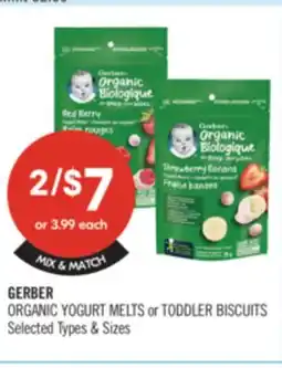 Shoppers Drug Mart GERBER ORGANIC YOGURT MELTS or TODDLER BISCUITS offer