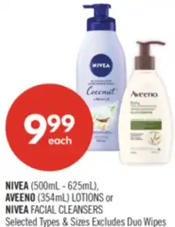 Shoppers Drug Mart NIVEA (500mL - 625mL), AVEENO (354mL) LOTIONS or NIVEA FACIAL CLEANSERS offer