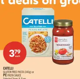 Shoppers Drug Mart CATELLI GLUTEN FREE PASTA (340G) or PC PASTA SAUCE offer