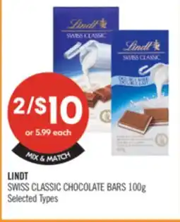 Shoppers Drug Mart LINDT SWISS CLASSIC CHOCOLATE BARS offer