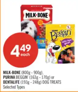 Shoppers Drug Mart MILK-BONE (800g - 900g), PURINA BEGGIN' (163g - 170g) or DENTALIFE (193g - 248g) DOG TREATS offer