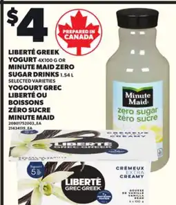Independent City Market YOGOURT GREC LIBERTÉ, 4X100 G OU BOISSONS ZÉRO SUCRE MINUTE MAID, 1.54 L offer