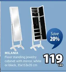 JYSK MILANIA Floor standing jewelry cabinet with mirror offer