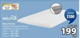 JYSK WELLPUR T65 Memory foam topper, infused with bamboo charcoal offer