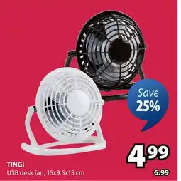 JYSK TINGI USB desk fan offer