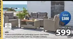 JYSK VEN 4-piece conversation set, polyrattan woven steel frame, natural hardwood coffee table top offer