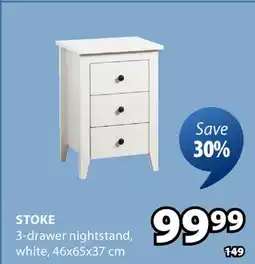 JYSK STOKE 3-drawer nightstand white offer