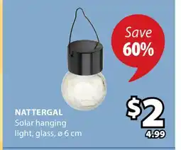 JYSK NATTERGAL Solar hanging light, glass offer
