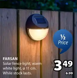 JYSK FARSAN Solar fence light, warm white light offer
