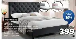 JYSK KOVLAND Bed frame with button-tufted black velour headboard offer