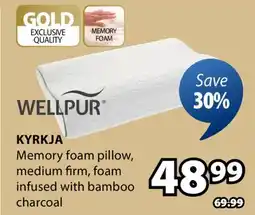 JYSK WELLPUR KYRKJA Memory foam pillow, medium firm, foam infused with bamboo charcoal offer
