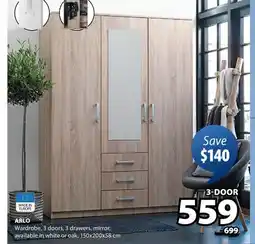 JYSK ARLO Wardrobe, 3 doors, 3 drawers, mirror offer