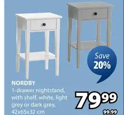 JYSK NORDBY 1-drawer nightstand with shelf, white, light offer