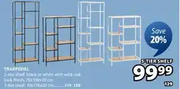 JYSK TRAPPEDAL 5-tier shelf, black or white with wild-oak look finish offer