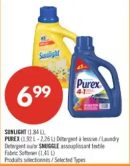 Pharmaprix SUNLIGHT (1,84 L), PUREX (1,92 L - 2,26 L) Laundry Detergent or SNUGGLE Fabric Softener (1,41 L) offer