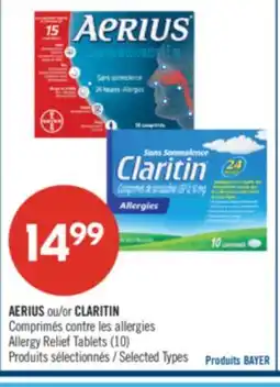 Pharmaprix AERIUS or CLARITIN Allergy Relief Tablets offer