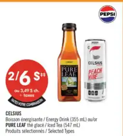 Pharmaprix CELSIUS Energy Drink (355 mL) or PURE LEAF Iced Tea (547 mL) offer