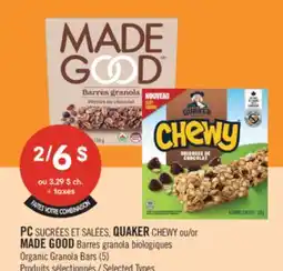 Pharmaprix PC, QUAKER CHEWY or MADE GOOD Organic Granola Bars offer