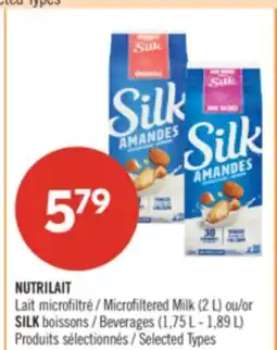 Pharmaprix NUTRILAIT Microfiltered Milk (2 L) or SILK Beverages (1,75 L - 1,89 L) offer