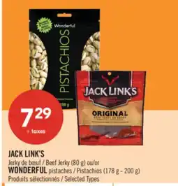 Pharmaprix JACK LINK'S Beef Jerky (80 g) or WONDERFUL Pistachios (178 g - 200 g) offer