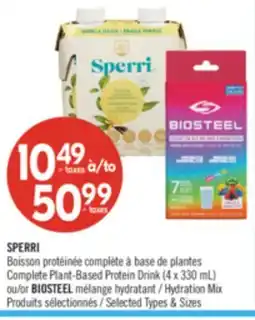 Pharmaprix SPERRI Complete Plant-Based Protein Drink (4 x 330 mL) or BIOSTEEL Hydration offer