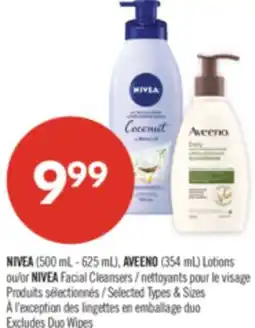 Pharmaprix NIVEA (500 mL - 625 mL), AVEENO (354 ml) Lotions or NIVEA Facial Cleansers offer