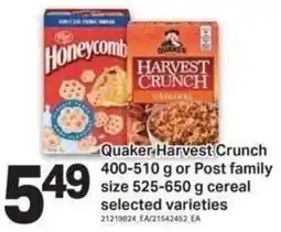 Shop Easy Foods Quaker Harvest Crunch or Post family size offer