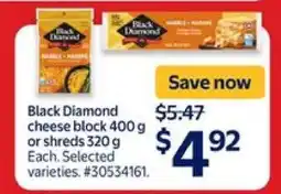 Walmart Black Diamond Cheese Block or Shreds offer