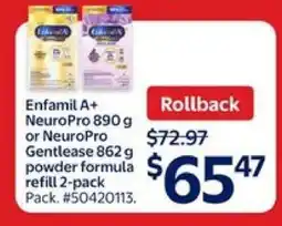 Walmart Enfamil A+ NeuroPro 890 g or NeuroPro Gentlease 862 g Powder Formula Refill 2-Pack offer