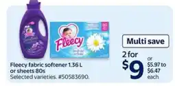 Walmart Fleecy fabric softener 1.36 L or sheets 80s offer