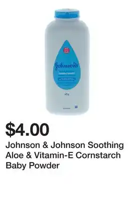 Dollarama Johnson & Johnson Soothing Aloe & Vitamin-E Cornstarch Baby Powder offer