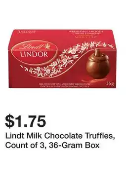 Dollarama Lindt Milk Chocolate Truffles, Count of 3, 36-Gram Box offer