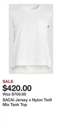 Holt Renfrew SACAI Jersey x Nylon Twill Mix Tank Top offer