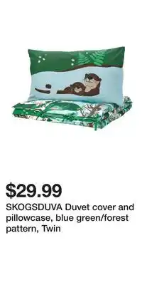 IKEA SKOGSDUVA Duvet cover and pillowcase, blue green/forest pattern, Twin offer