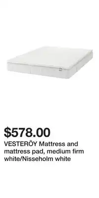 IKEA VESTERÖY Mattress and mattress pad, medium firm white/Nisseholm white offer