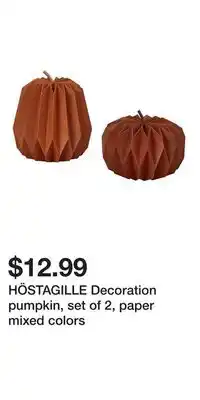 IKEA HÖSTAGILLE Decoration pumpkin, set of 2, paper mixed colors offer