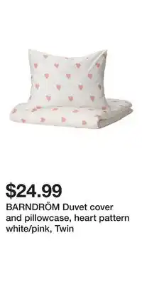 IKEA BARNDRÖM Duvet cover and pillowcase, heart pattern white/pink, Twin offer