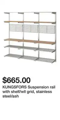IKEA KUNGSFORS Suspension rail with shelf/wll grid, stainless steel/ash offer