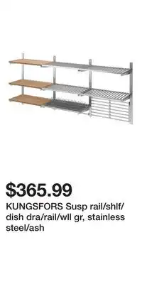 IKEA KUNGSFORS Susp rail/shlf/dish dra/rail/wll gr, stainless steel/ash offer
