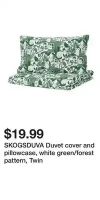 IKEA SKOGSDUVA Duvet cover and pillowcase, white green/forest pattern, Twin offer