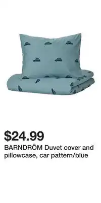 IKEA BARNDRÖM Duvet cover and pillowcase, car pattern/blue offer