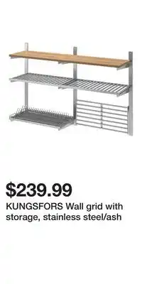 IKEA KUNGSFORS Wall grid with storage, stainless steel/ash offer