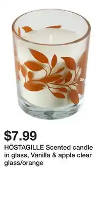 IKEA HÖSTAGILLE Scented candle in glass, Vanilla & apple clear glass/orange offer