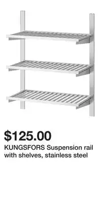 IKEA KUNGSFORS Suspension rail with shelves, stainless steel offer