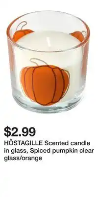 IKEA HÖSTAGILLE Scented candle in glass, Spiced pumpkin clear glass/orange offer