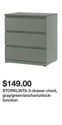 IKEA STORKLINTA 3-drawer chest, gray/green/anchor/unlock-function offer