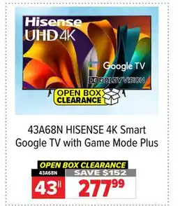 2001 Audio Video 43A68N HISENSE 43 4K Smart Google TV with Game Mode Plus offer