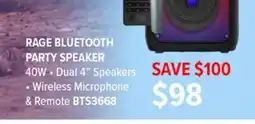2001 Audio Video BTS3668 RAGE BLUETOOTH PARTY SPEAKER offer